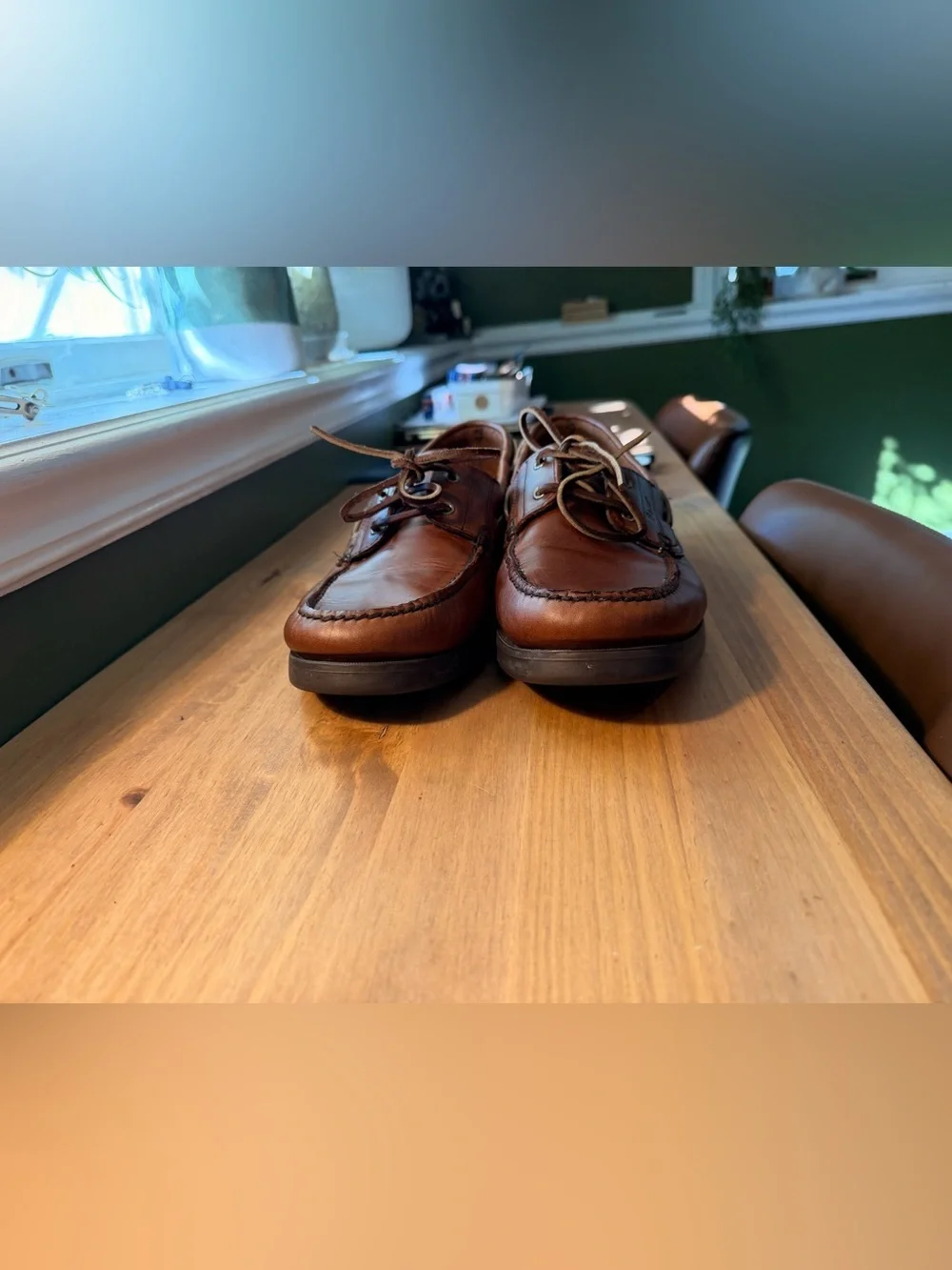 GH Bass Men's Chestnut Brown Leather Boat Shoes 12 W